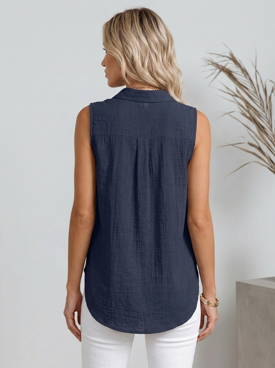 Women's Cotton Linen Sleeveless Blouse – Navy