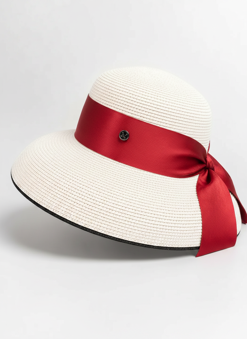 Aurelia Sun Hepburn Bow Sun Hat – Red, 56–58 cm