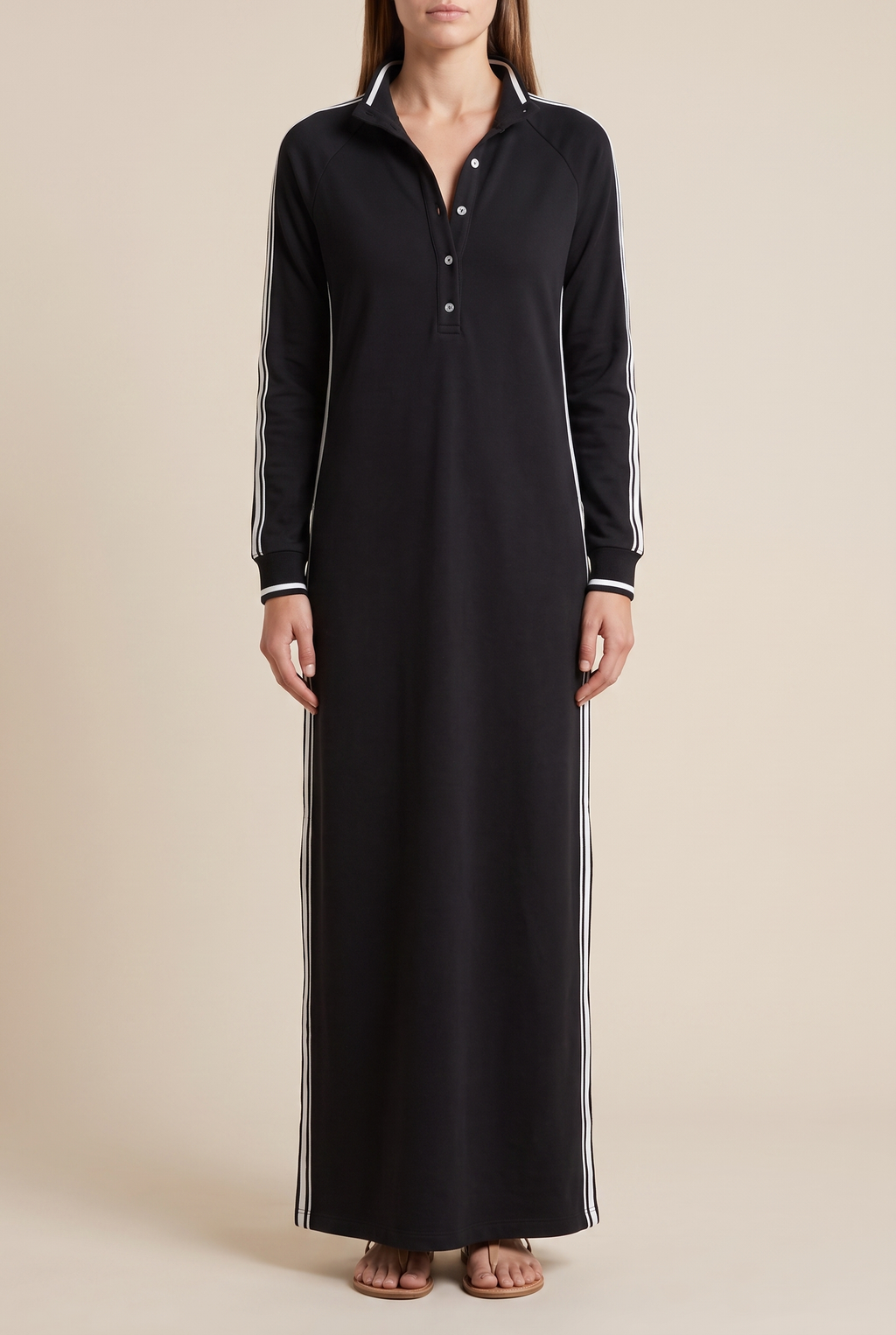 Harper Contrast Trim Sweatshirt Maxi Dress in Black by Aurelia Sun