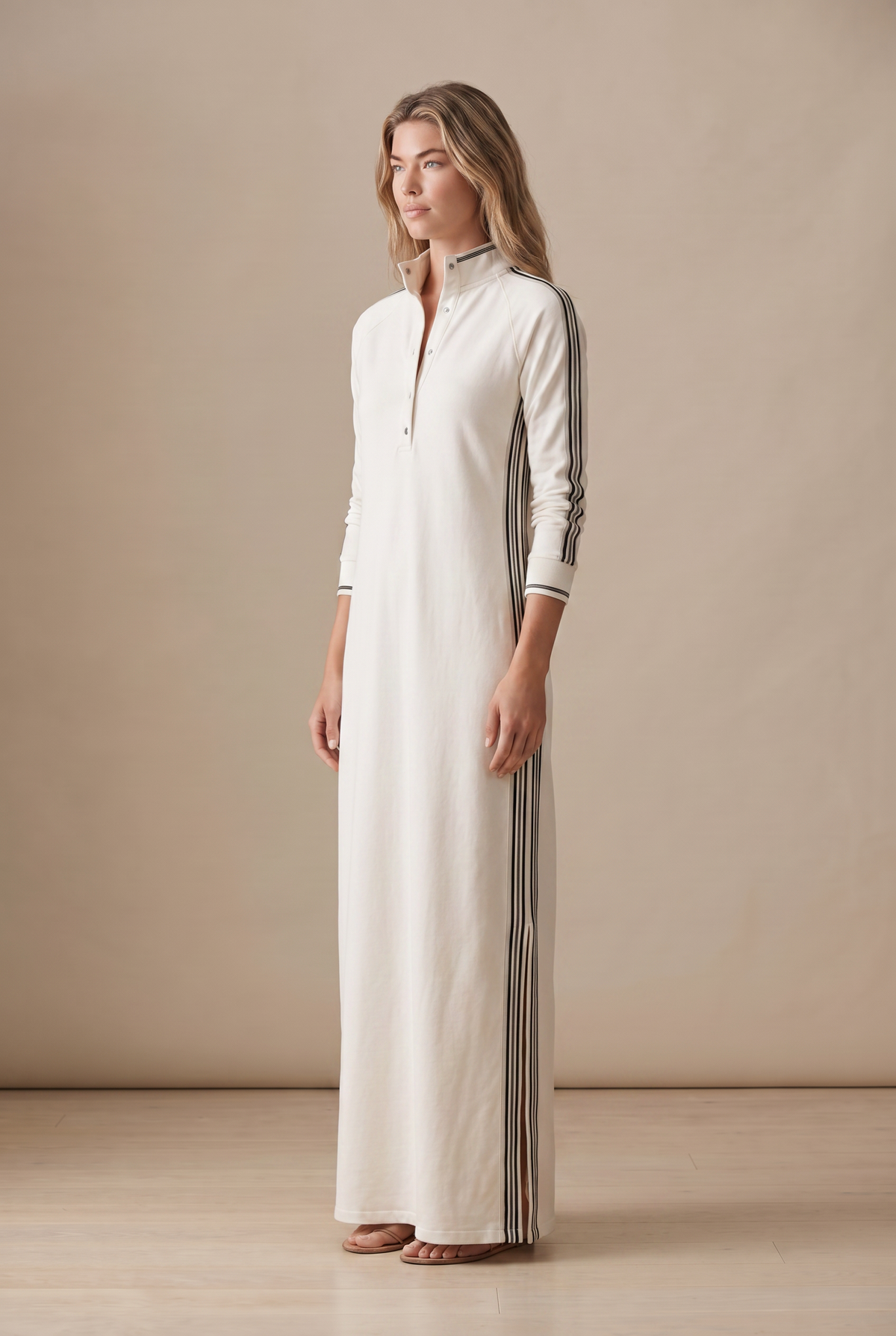 Harper Contrast Trim Sweatshirt Maxi Dress in Khaki by Aurelia Sun