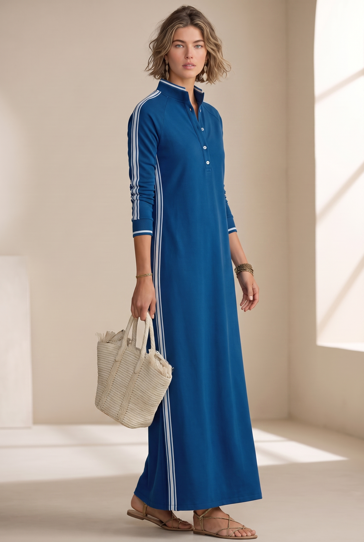 Harper Contrast Trim Sweatshirt Maxi Dress in White by Aurelia Sun