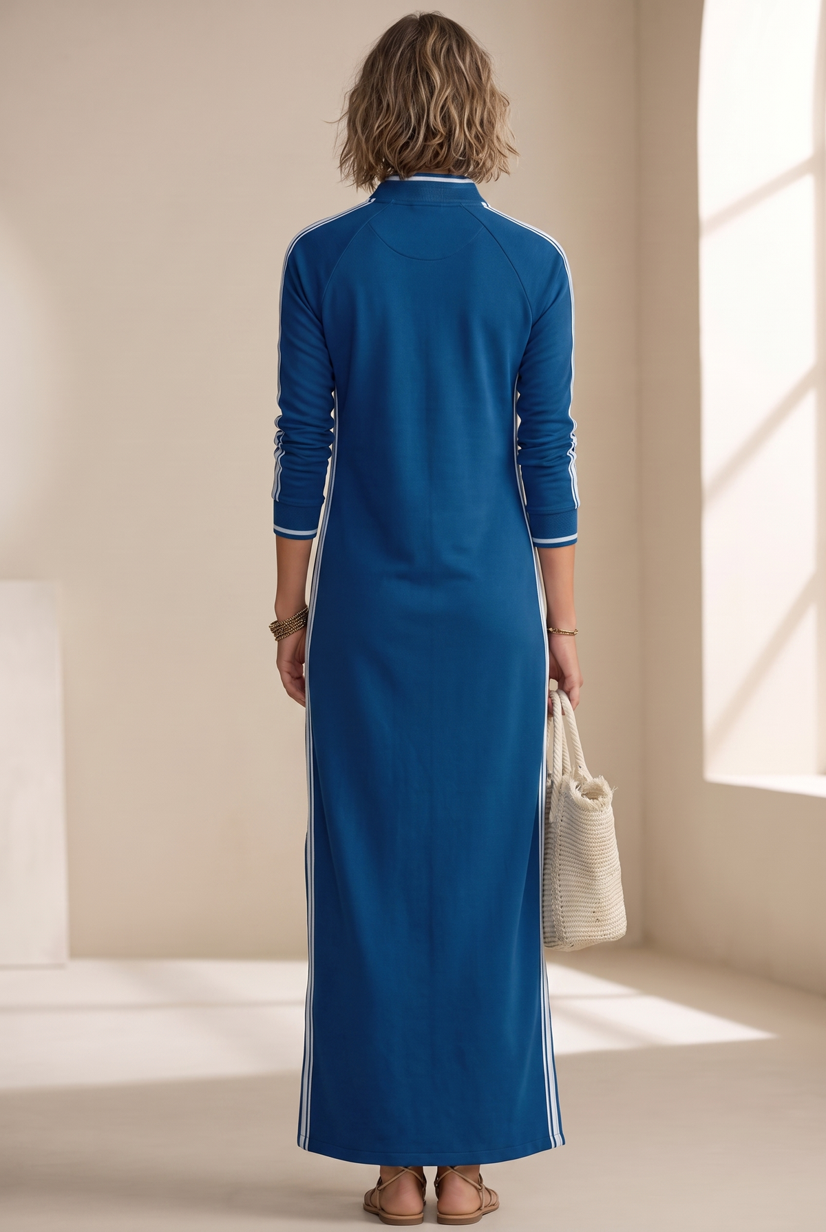 Harper Contrast Trim Sweatshirt Maxi Dress in White by Aurelia Sun