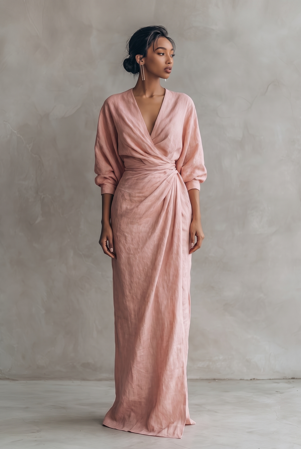 Mira Linen Blend V Neck Maxi Dress in Pink by Aurelia Sun