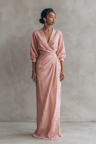 Mira Linen Blend V Neck Maxi Dress
