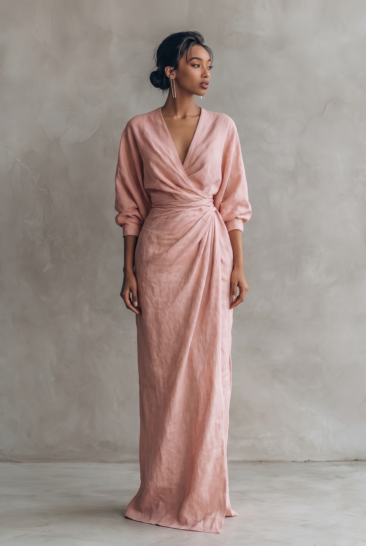 Mira Linen Blend V Neck Maxi Dress in Pink by Aurelia Sun