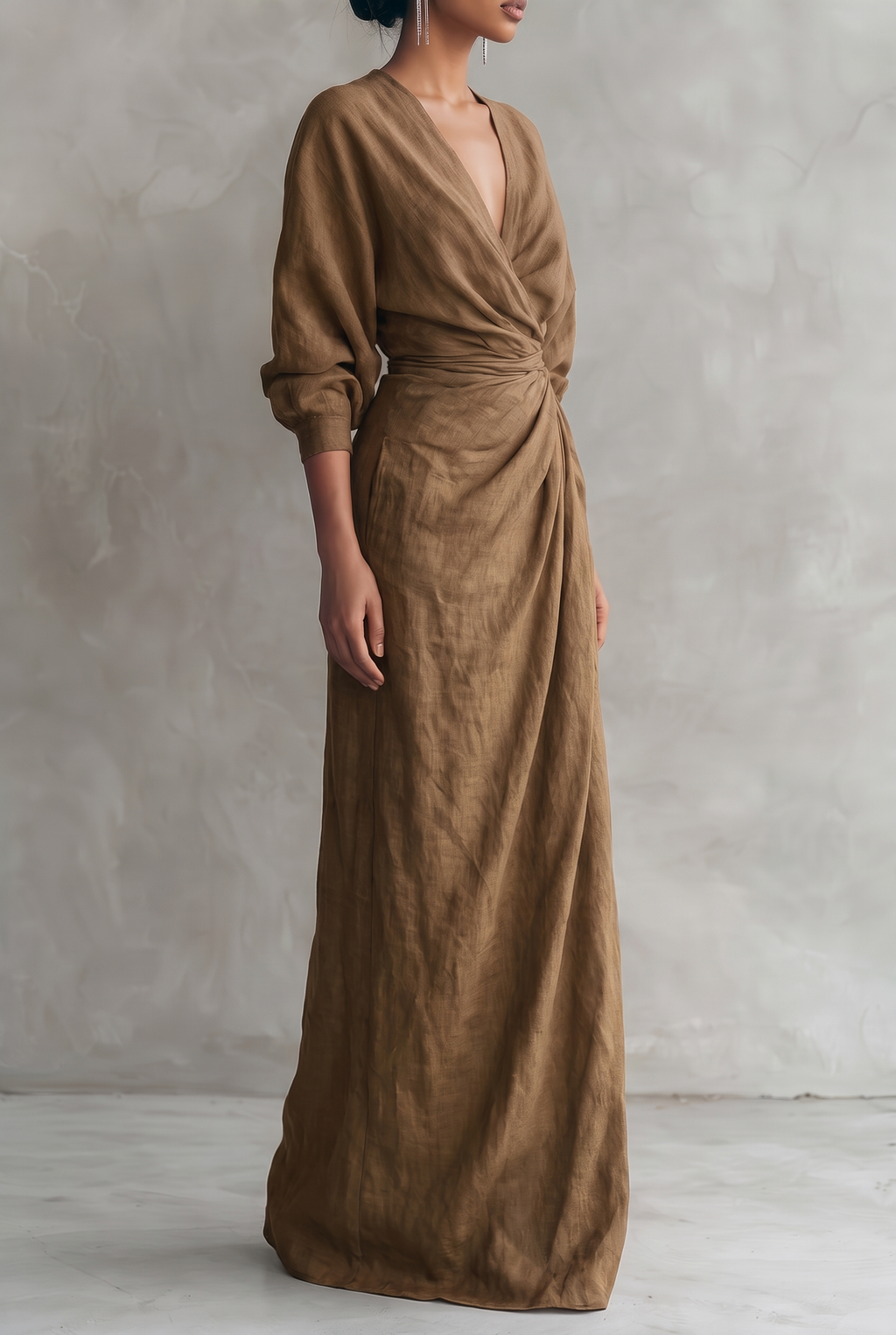 Mira Linen Blend V Neck Maxi Dress in Pink by Aurelia Sun
