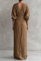 Mira Linen Blend V Neck Maxi Dress in Pink by Aurelia Sun