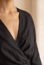 Mira Linen Blend V Neck Maxi Dress in Brown by Aurelia Sun