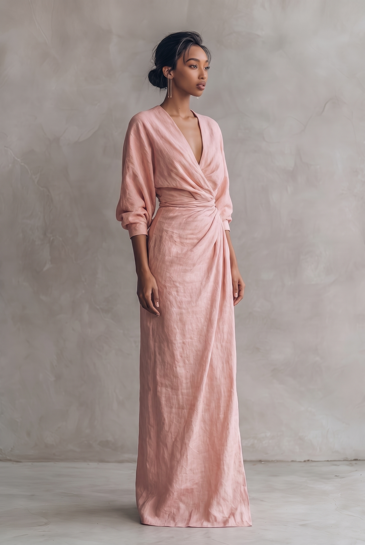 Mira Linen Blend V Neck Maxi Dress in Pink by Aurelia Sun
