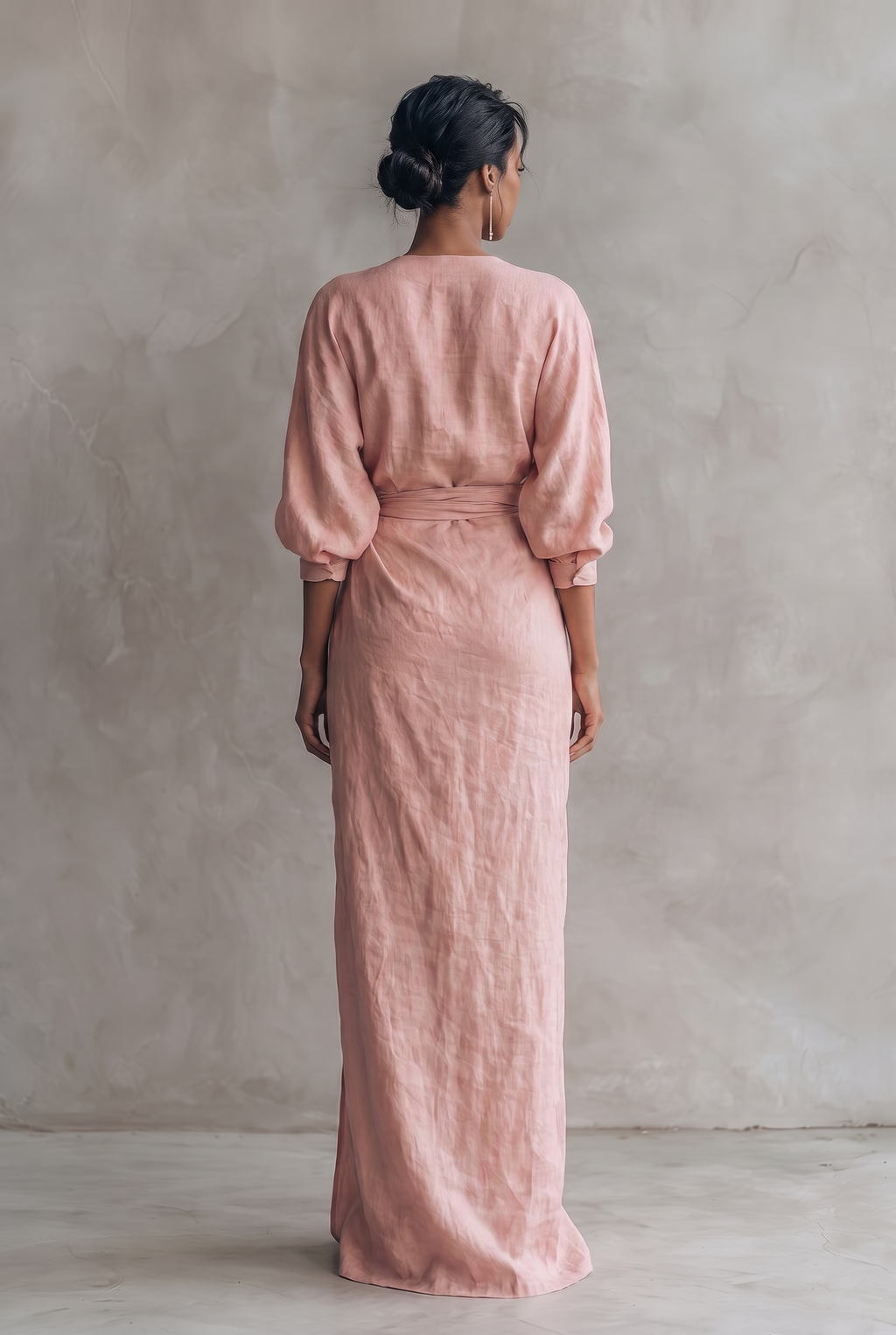 Mira Linen Blend V Neck Maxi Dress in Pink by Aurelia Sun