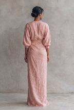 Mira Linen Blend V Neck Maxi Dress in Pink by Aurelia Sun