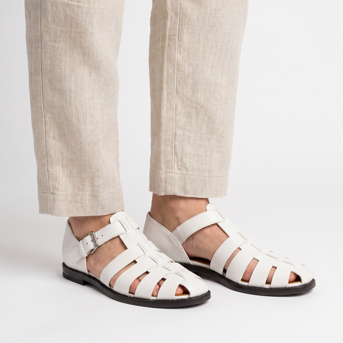 Siena Leather Fisherman Sandals in White by Aurelia Sun