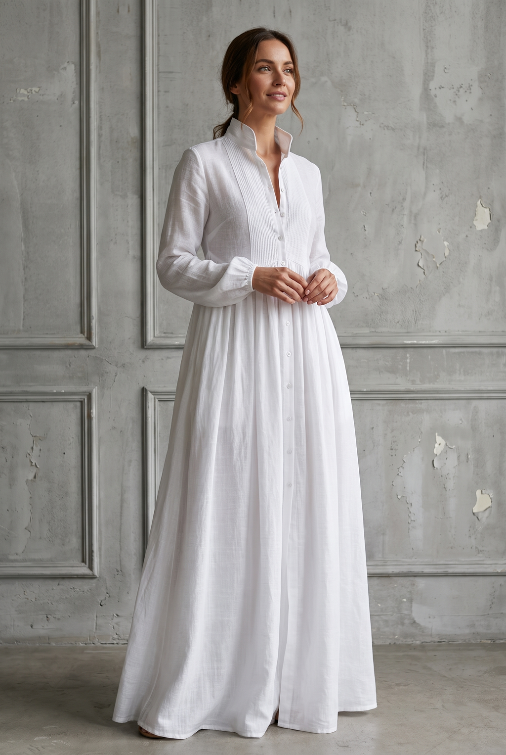 Noa Patchwork Cotton Linen Maxi Dress in White by Aurelia Sun