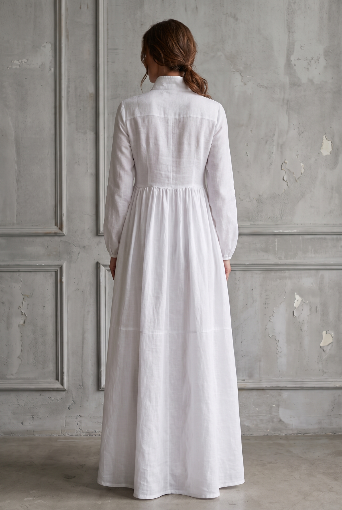 Noa Patchwork Cotton Linen Maxi Dress in White by Aurelia Sun