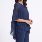 Elise Chiffon Cape Trouser Set in Navy by Aurelia Sun