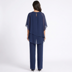 Elise Chiffon Cape Trouser Set in Navy by Aurelia Sun