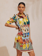 Santorini Scenic Satin Midi Shirt Dress in Dark Green by Aurelia Sun