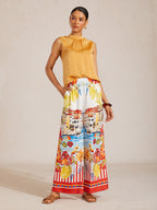 Bell Flower Satin Wide-Leg Pants in Pastel Pink by Aurelia Sun