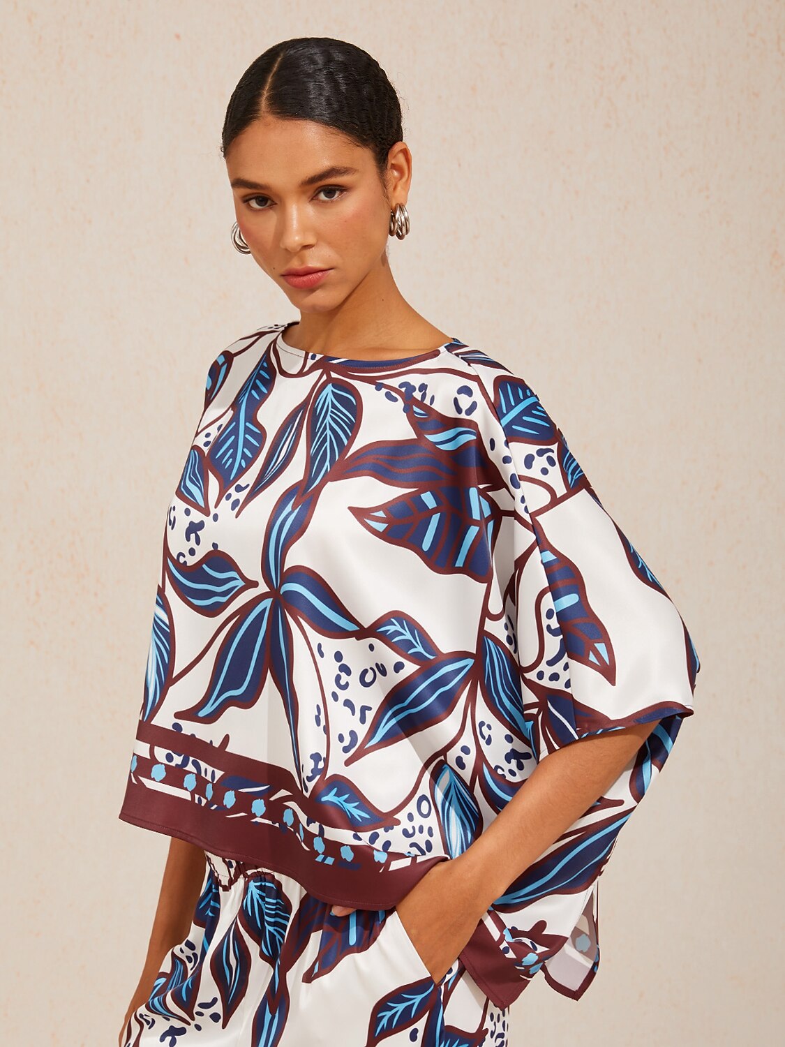 Hibiscus Satin Batwing Top in Emerald Green by Aurelia Sun