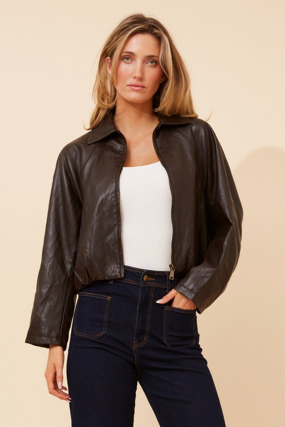 Hughie Vegan Leather Jacket - Aurelia Sun