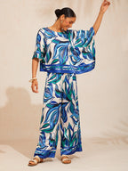 Hibiscus Satin Wide-Leg Pants in Cobalt Blue by Aurelia Sun
