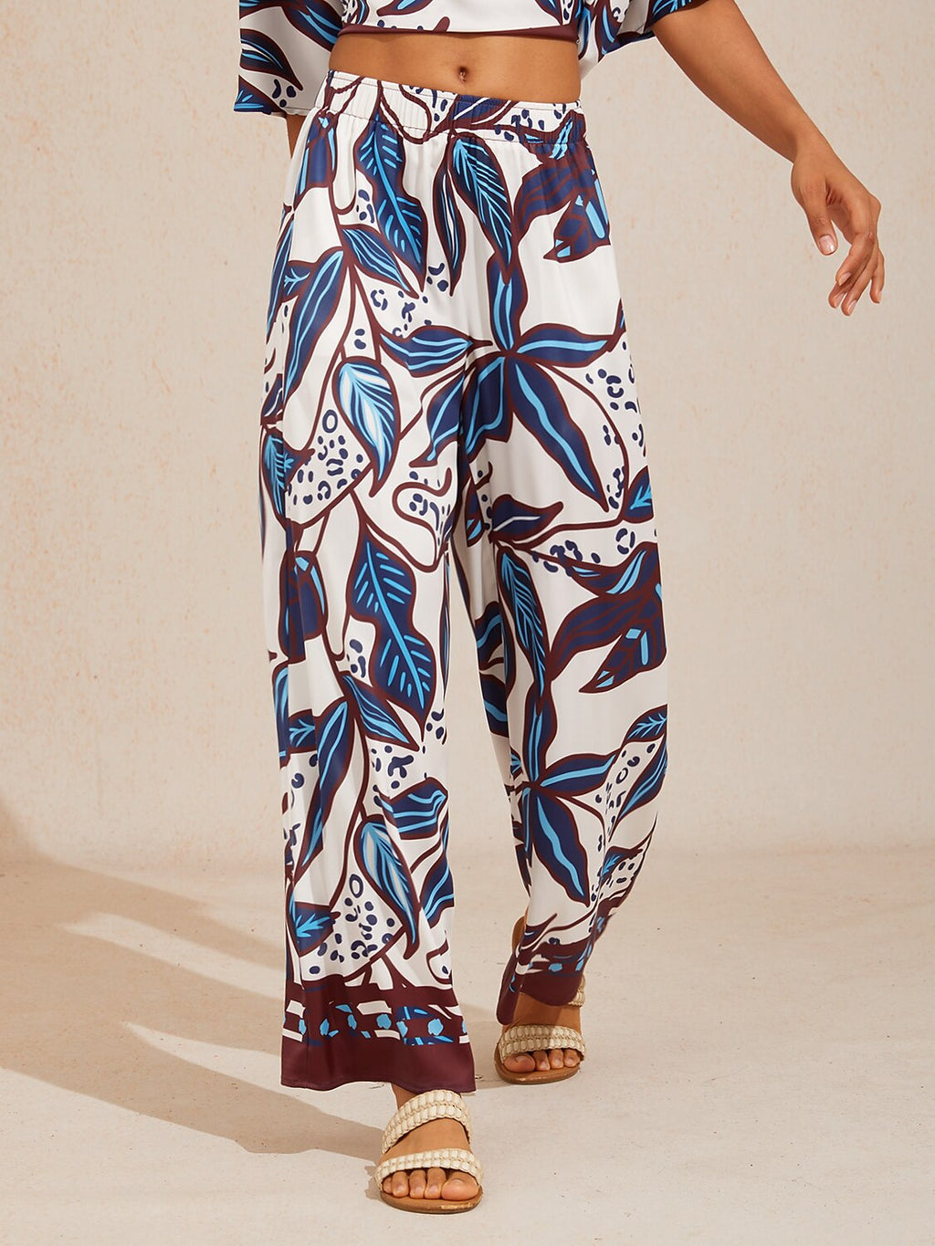 Hibiscus Satin Wide-Leg Pants in Whispy Blue by Aurelia Sun