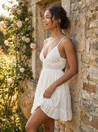 Amélie Lace Tiered Mini Dress – White