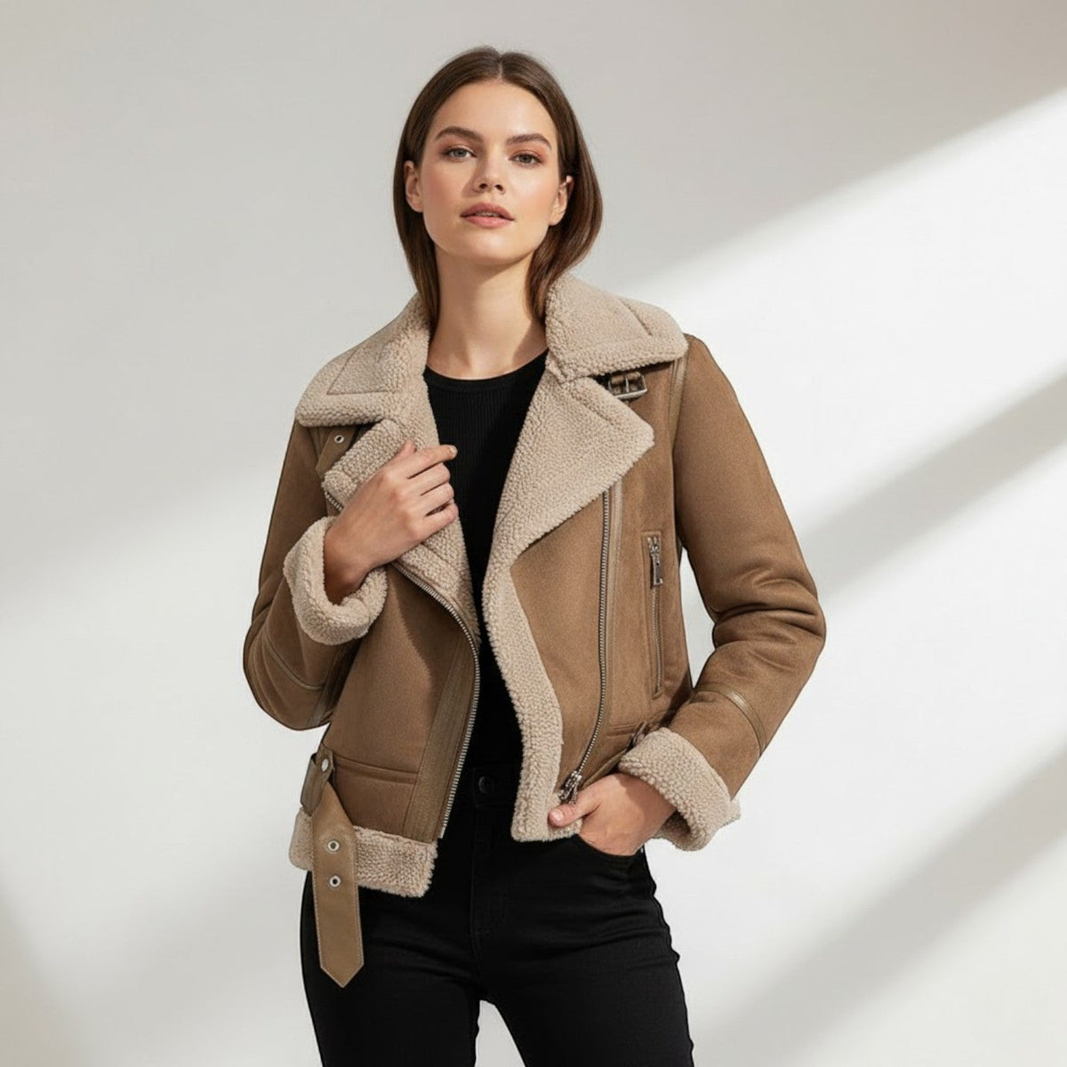 Sloane Structured Suede Jacket – Brown