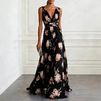 Amélie Floral Chiffon Maxi Dress – Black