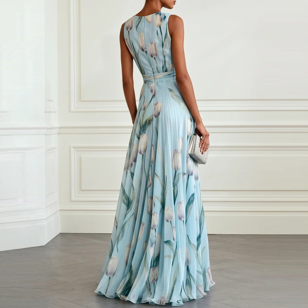 Amélie Floral Chiffon Maxi Dress – Green
