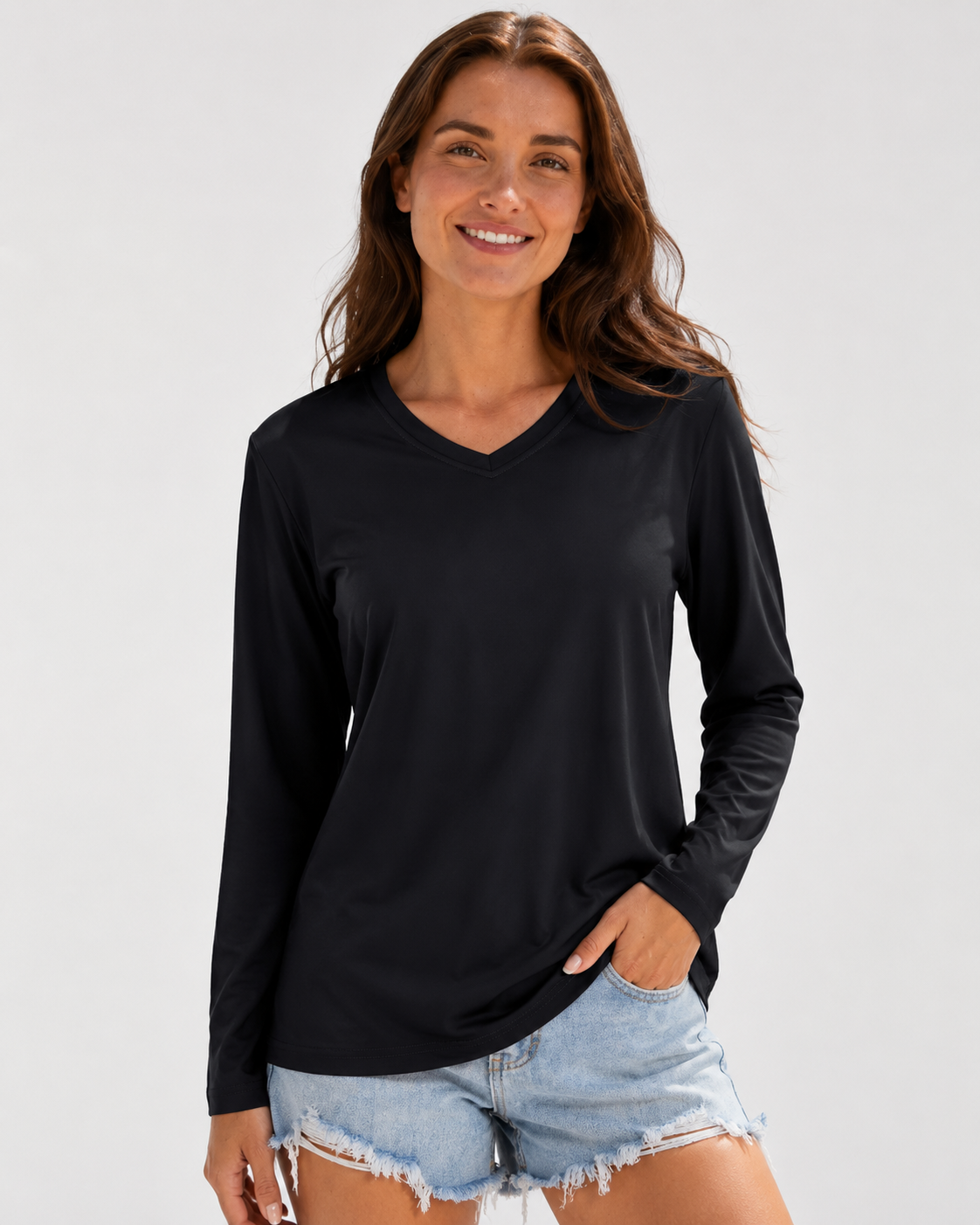 Aurelia Sun V-Neck Sun Tee – Black, AU 8