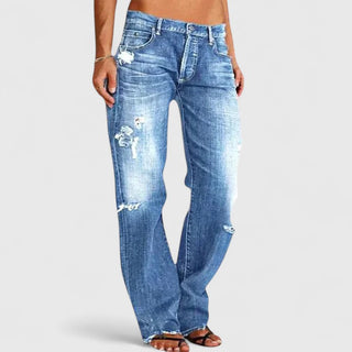 Distressed Wide-Leg Flare Jeans
