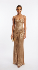 Aurora Metallic Corset Maxi Gown in Gold by Aurelia Sun