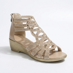 Jeanette Cutout Wedge Sandals in Beige by Aurelia Sun