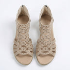 Jeanette Cutout Wedge Sandals in Beige by Aurelia Sun