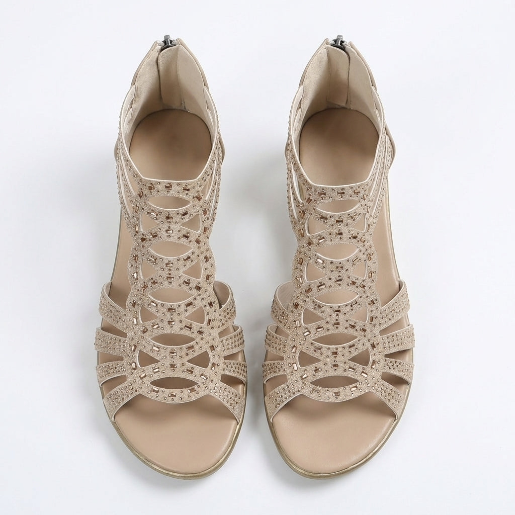 Jeanette Cutout Wedge Sandals in Beige by Aurelia Sun