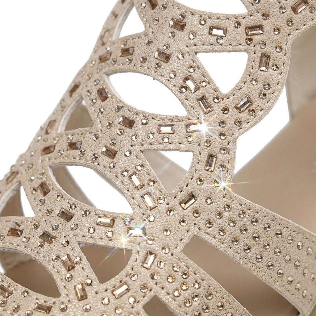 Jeanette Cutout Wedge Sandals in Beige by Aurelia Sun