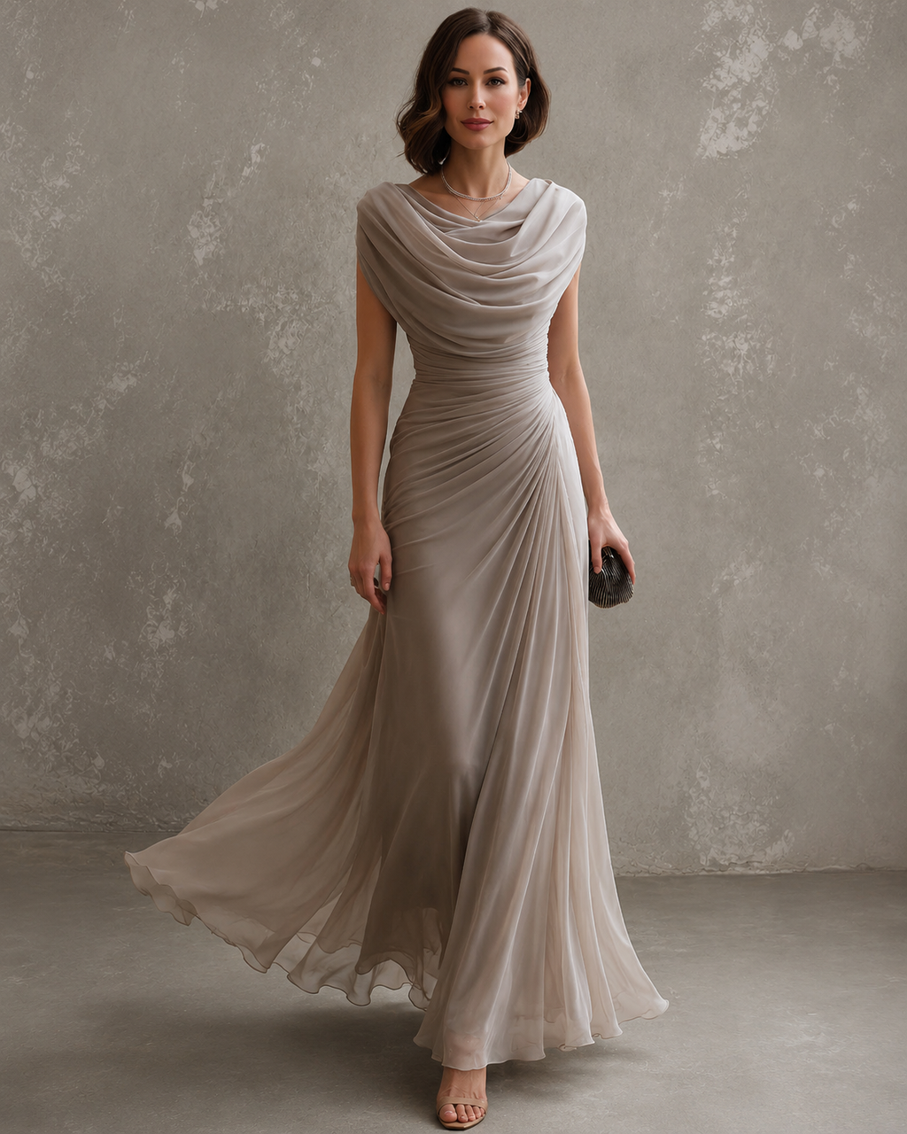 Delphine Draped Maxi Dress in Beige by Aurelia Sun