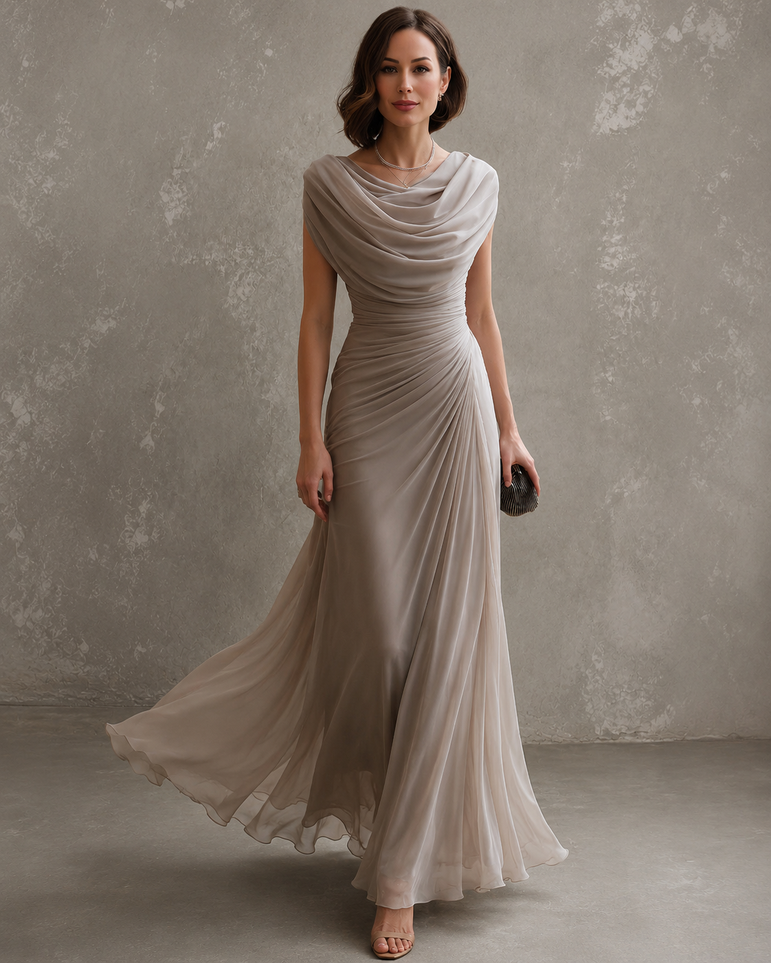 Delphine Draped Maxi Dress in Beige by Aurelia Sun