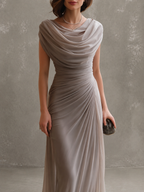 Delphine Draped Maxi Dress in Beige by Aurelia Sun