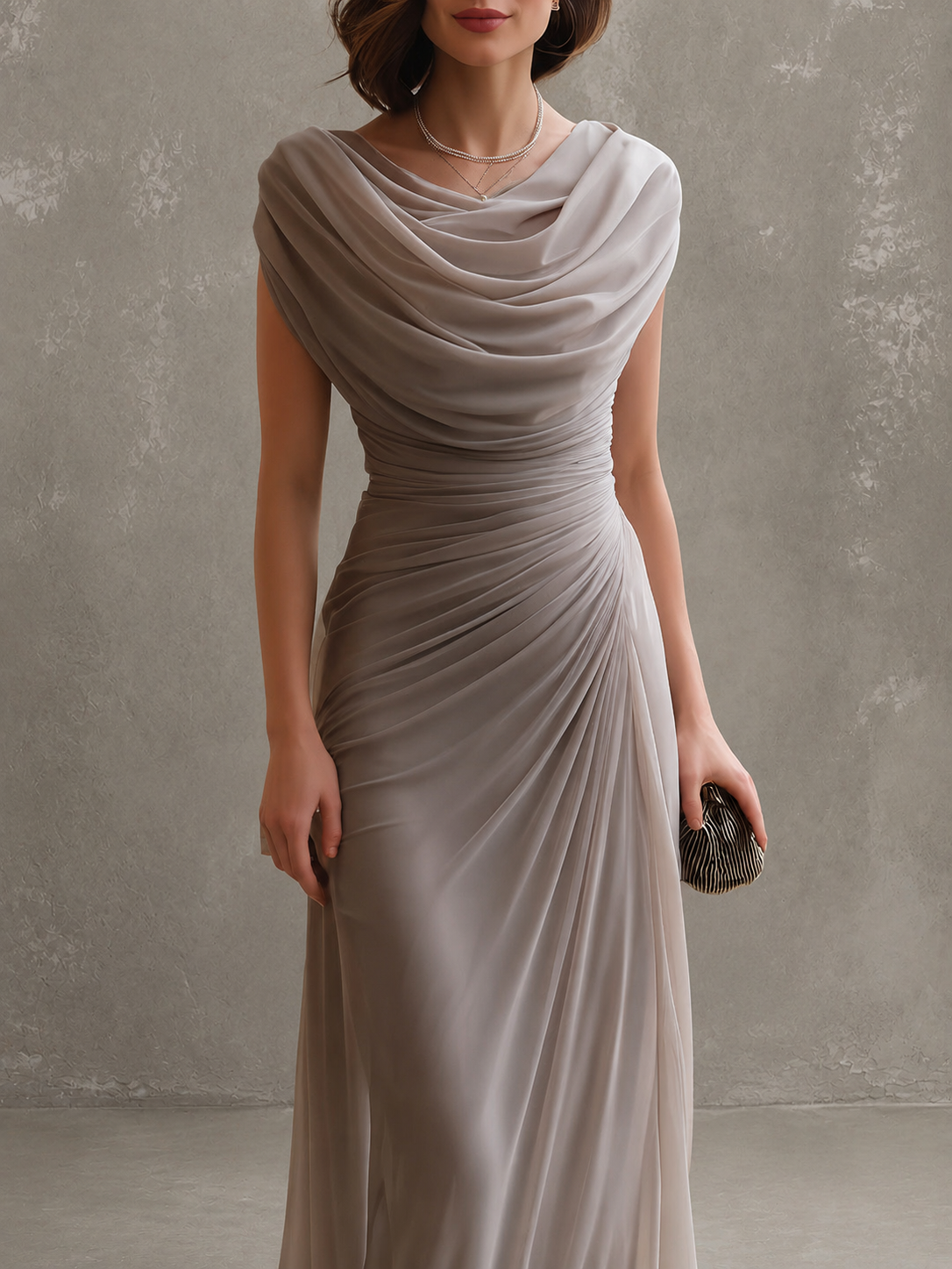 Delphine Draped Maxi Dress in Beige by Aurelia Sun