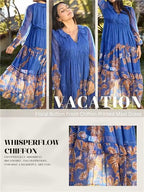 Jungle Butterfly Chiffon Maxi Dress in Blue by Aurelia Sun