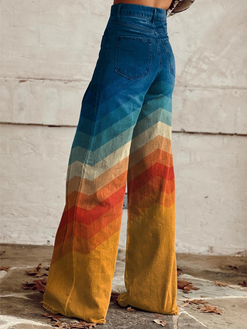 Léa Retro Zigzag Wide-Leg Pants – Multi