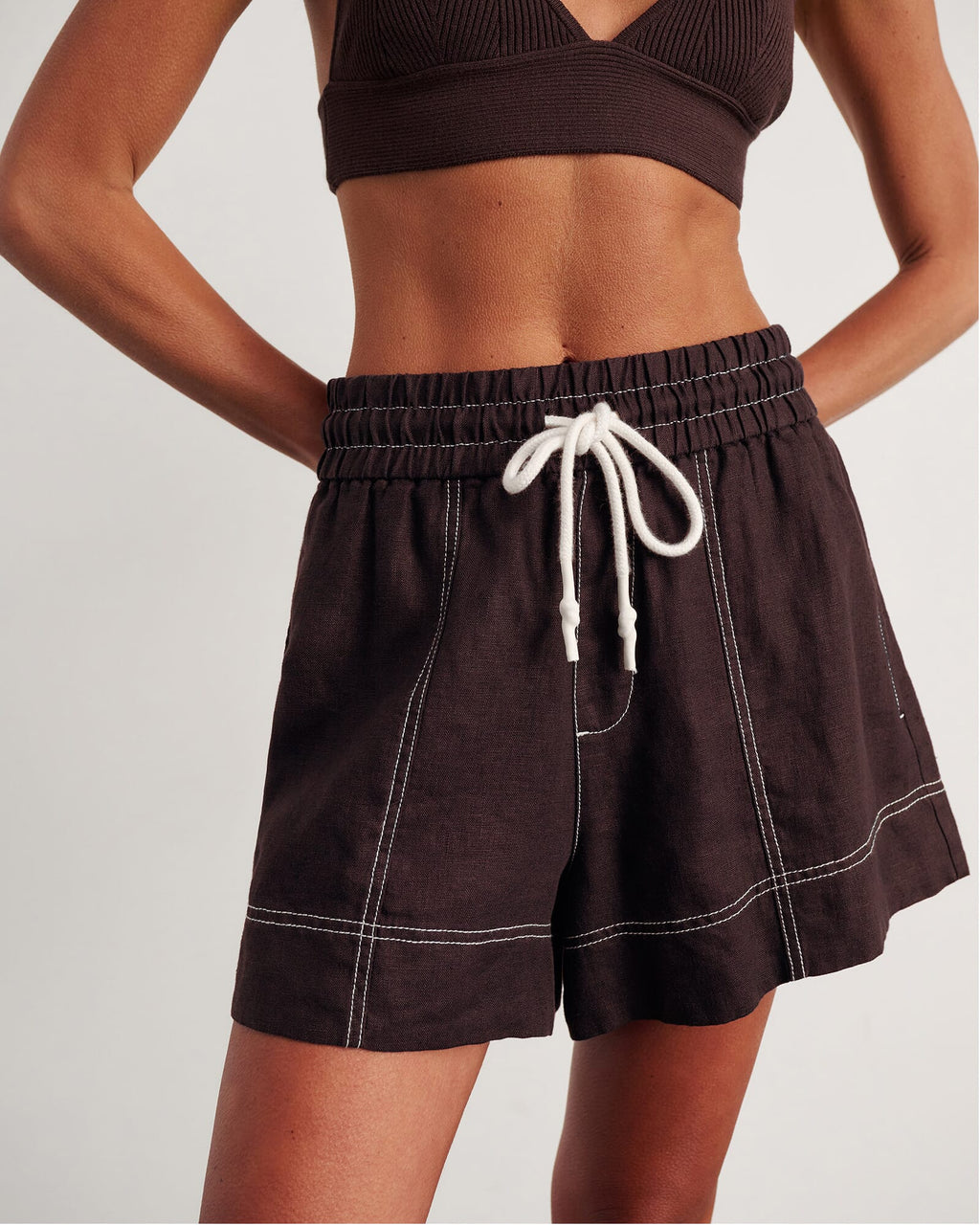 Gigi Linen Pull-On Shorts – Dark Chocolate by Aurelia Sun