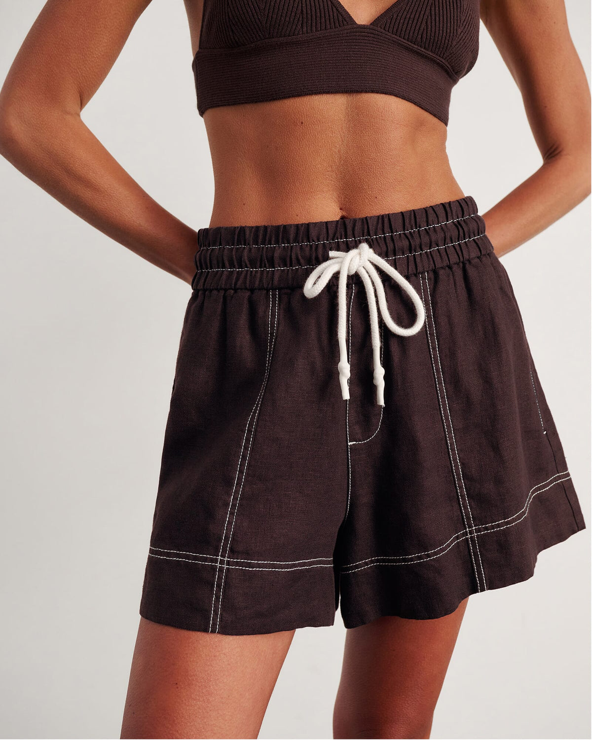 Gigi Linen Pull-On Shorts – Dark Chocolate by Aurelia Sun