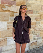 Gigi Linen Pull-On Shorts – Dark Chocolate by Aurelia Sun