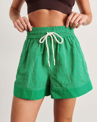 Gigi Striped Linen-Blend Pull-On Shorts – Green