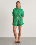 Gigi Striped Linen-Blend Pull-On Shorts – Green by Aurelia Sun