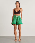 Gigi Striped Linen-Blend Pull-On Shorts – Green by Aurelia Sun