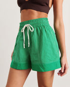 Gigi Striped Linen-Blend Pull-On Shorts – Green by Aurelia Sun